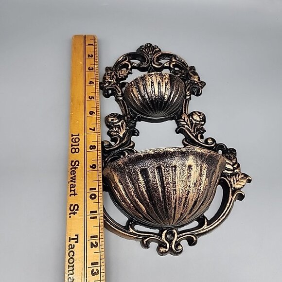 Vintage Cast Iron Plant Holder  Bird Feeder Wall Or Fence Mount  2 Tier 13” Gold - Picture 5 of 5